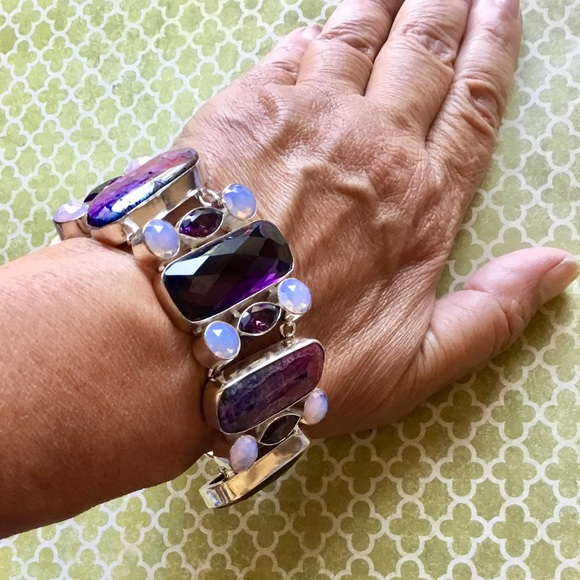 Artisan Jewelry - Botswana Drusy Amethyst & Opal Gemstone Bracelet